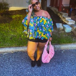 Plus Woven Ruffle Floral Off Shoulder Top